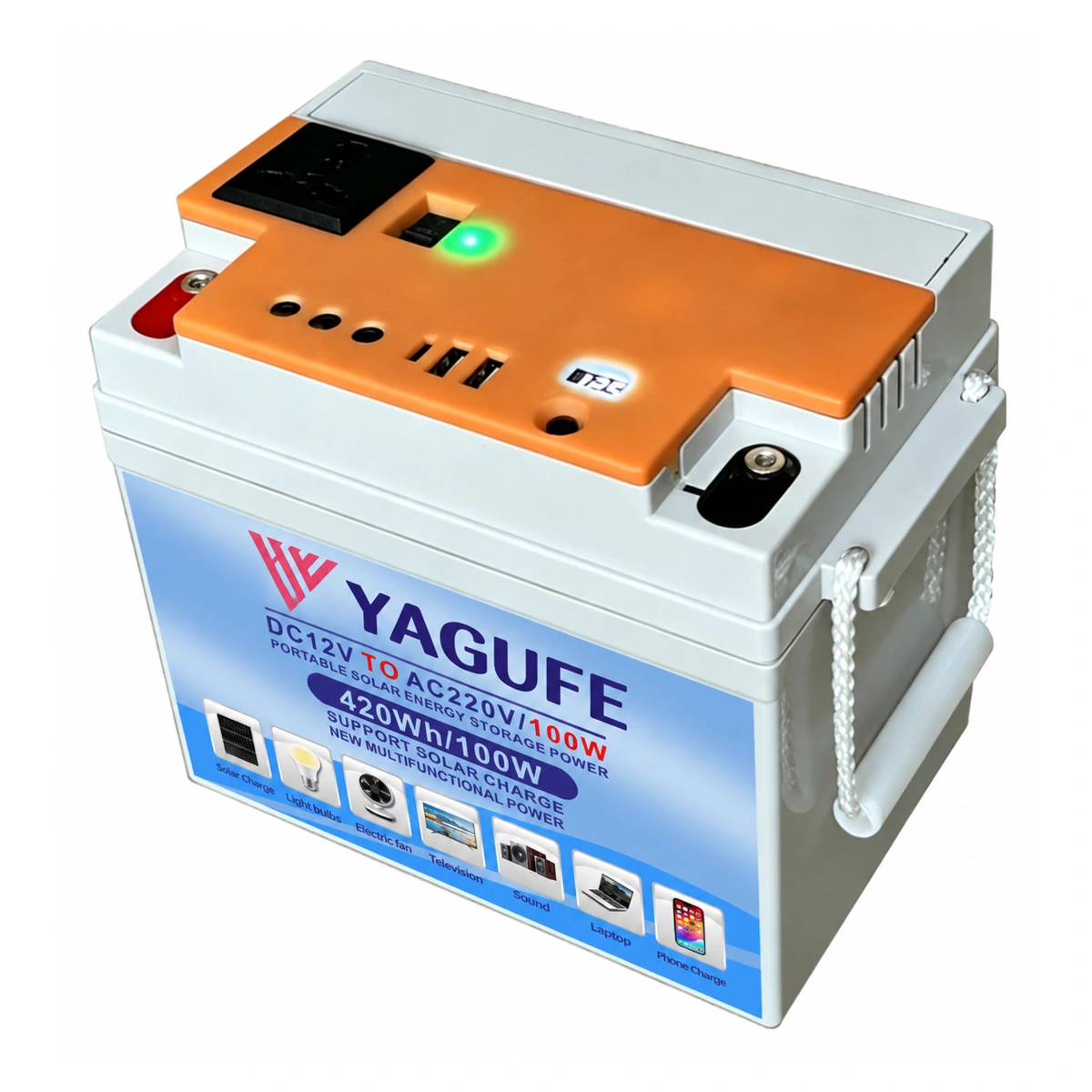 YAGUFE 35Ah 420Wh energy storage system branding visualization on a white background