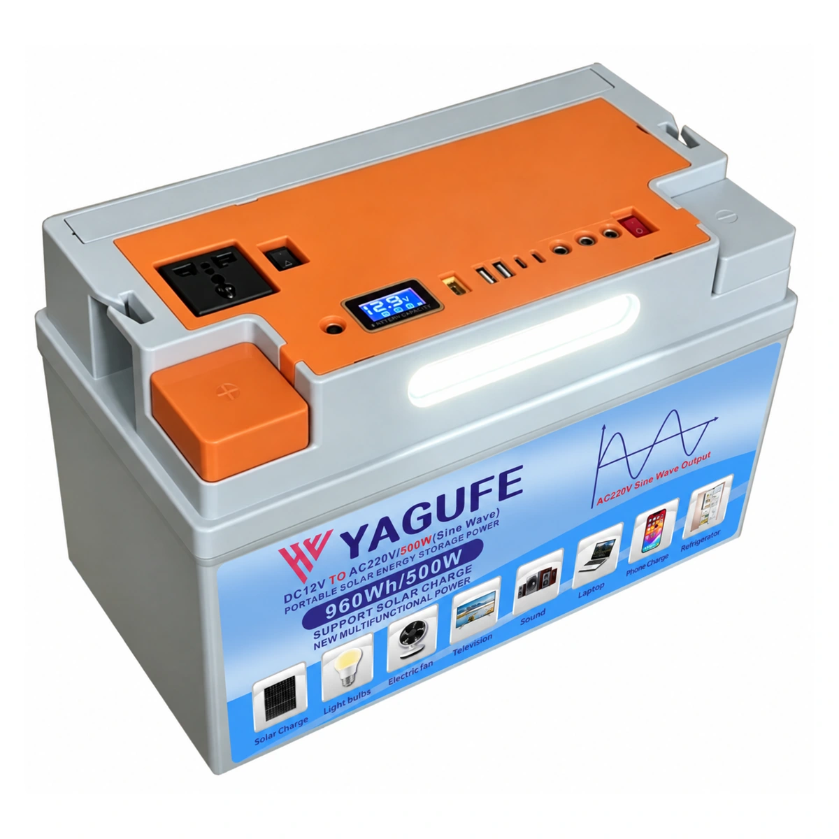 YAGUFE 80Ah 960Wh energy storage system branding visualization on a white background