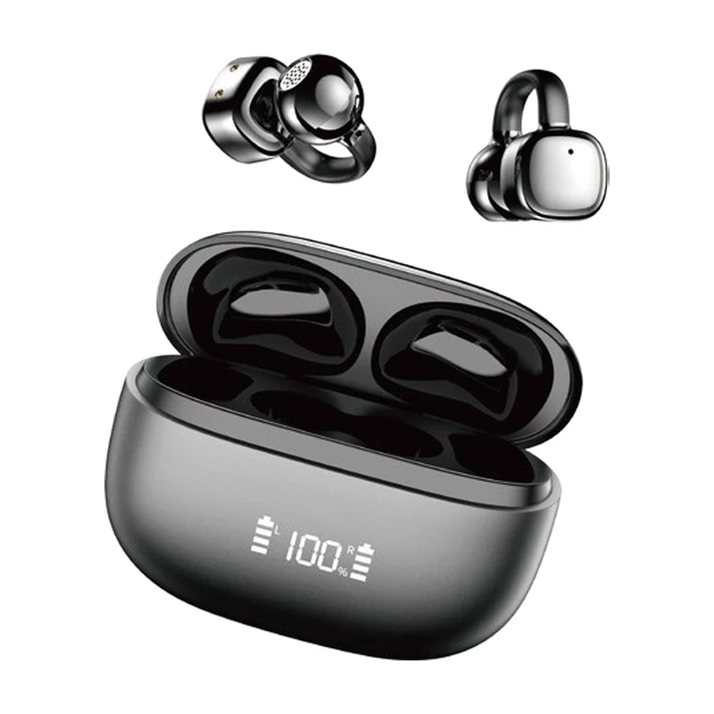 G11 open-ear clip TWS earbuds and charging case on white background