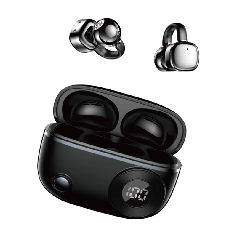 G13 open-ear clip TWS earbuds and charging case on white background