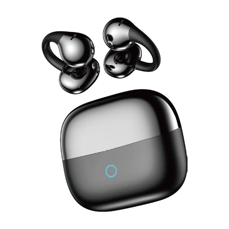 G36 open-ear clip TWS earbuds and charging case on white background