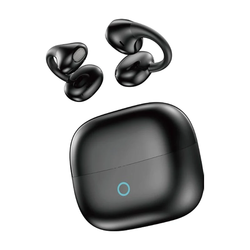 G37 open-ear clip TWS earbuds and charging case on white background