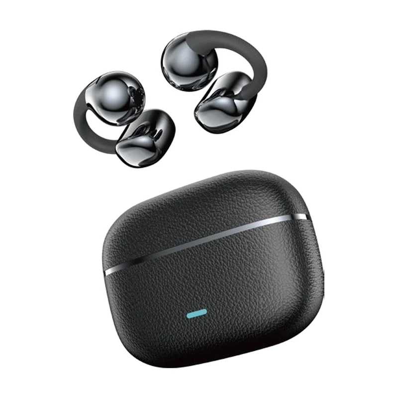 G44 open-ear clip TWS earbuds and charging case on white background