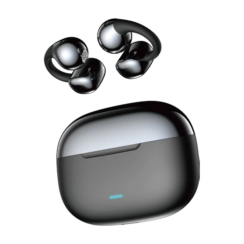 G48 open-ear clip TWS earbuds and charging case on white background