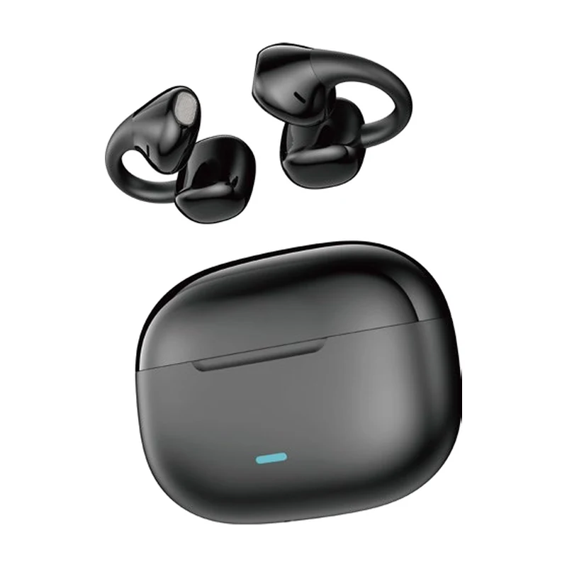 G49 open-ear clip TWS earbuds and charging case on white background