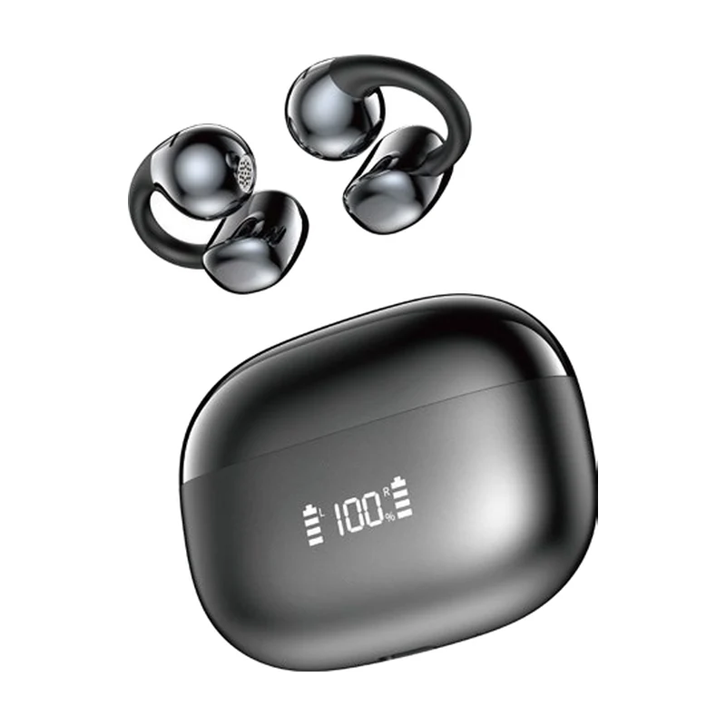 G58 open-ear clip TWS earbuds and charging case on white background