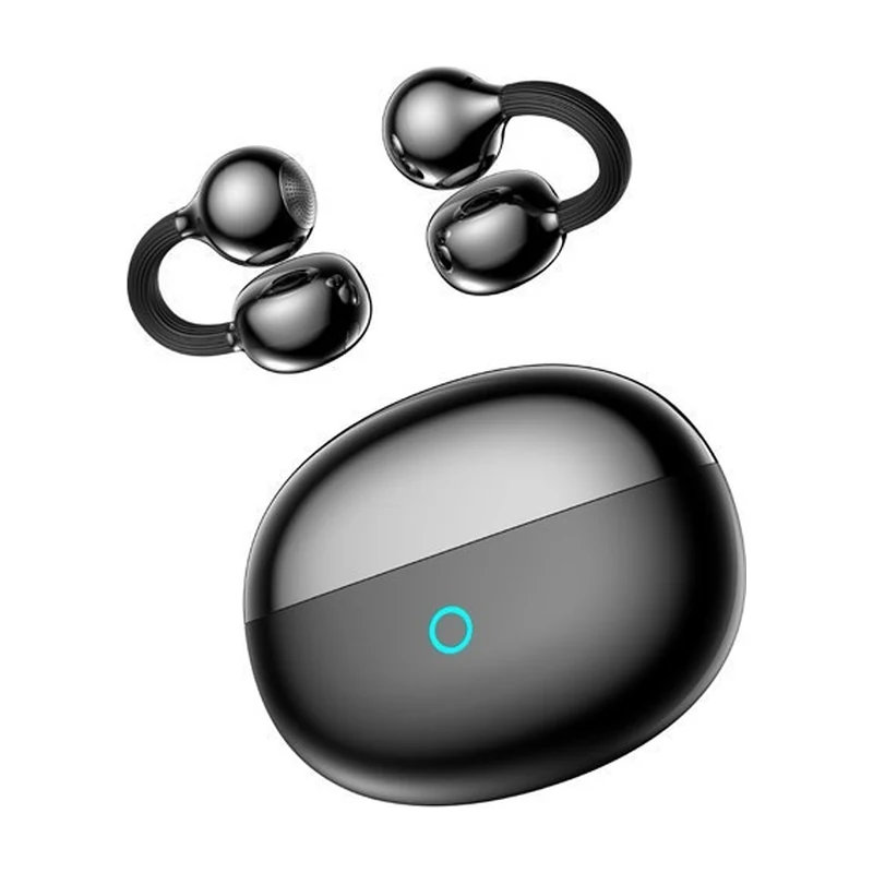 G72 open-ear clip TWS earbuds and charging case on white background