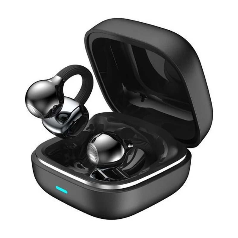 G73 open-ear clip TWS earbuds and charging case on white background