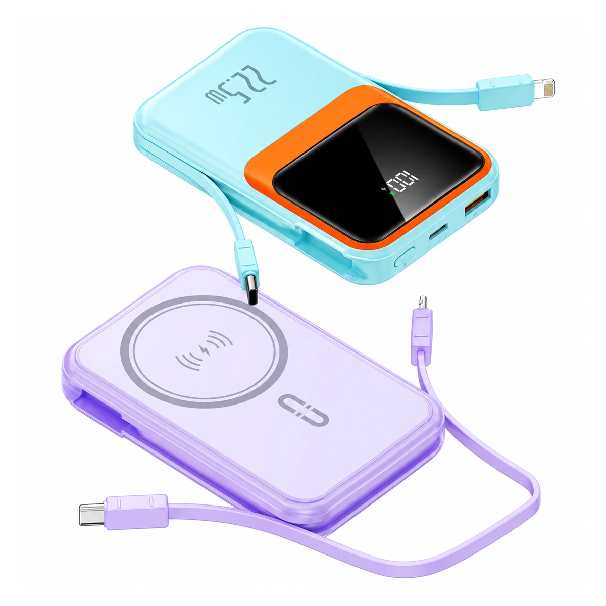Y334 wireless charging power bank on a white background
